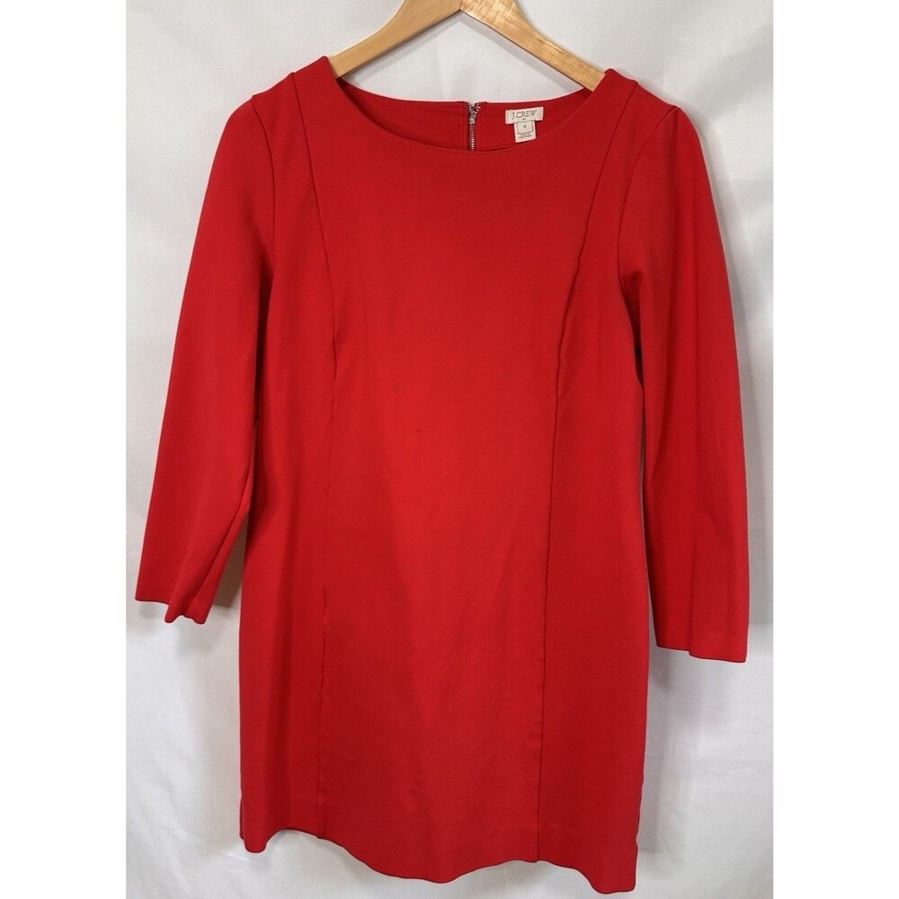 New J CREW M Ponte Knit Dress Stretch Long Sleeve Exposed Back Zip Red $98